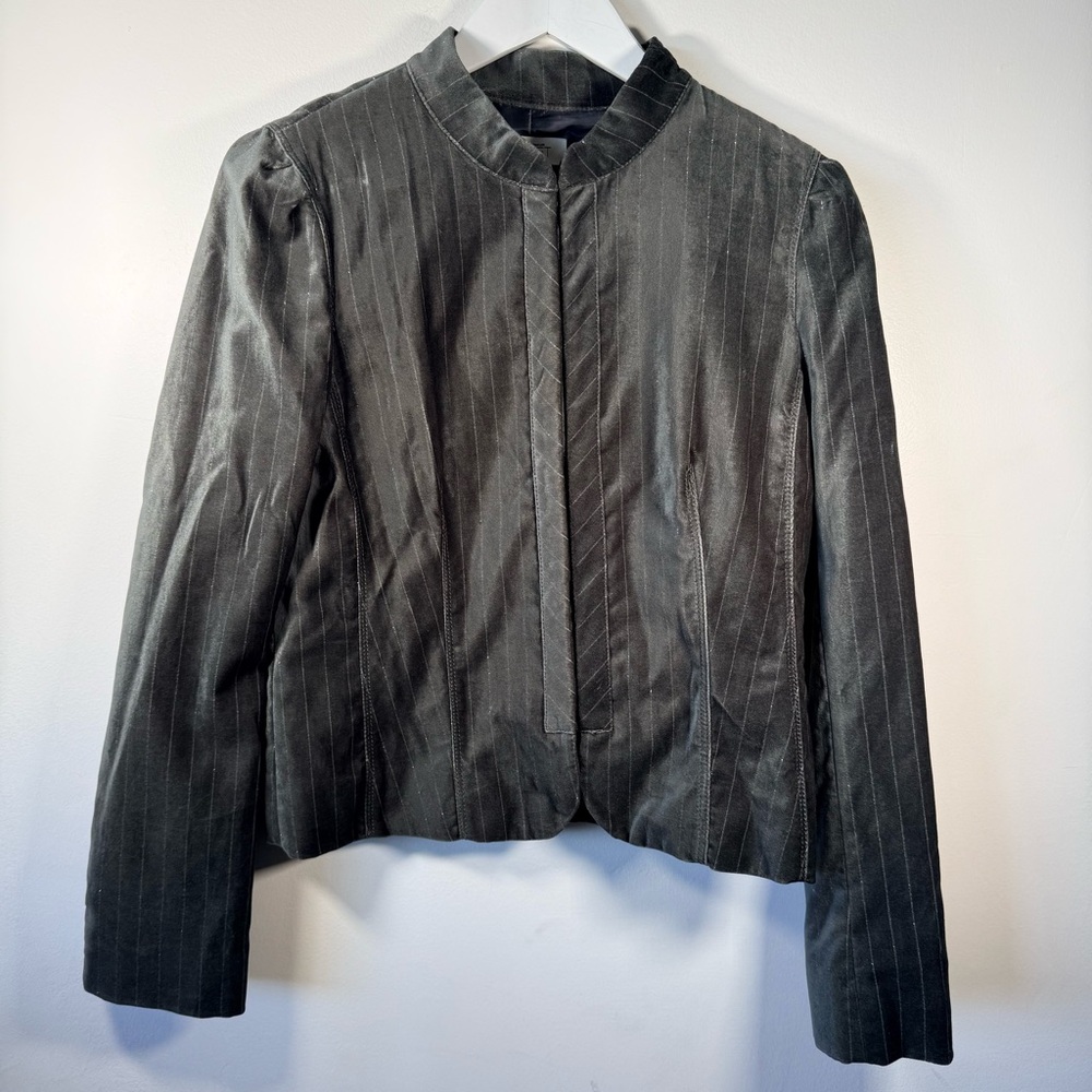 NWT Ann Taylor Loft Pinstripe Velvet Jacket Women’s Size 8 Gray Mandarin Collar
